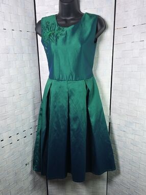 Teal Embroidered Fit & Flare Dress